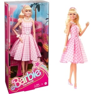 Track Stock of Barbie The Movie Collectible Doll, Margot Robbie as Barbie in Pink Gingham Dress