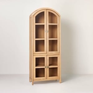 Track Stock of Grooved Wood with Glass 4-Door Arch Cabinet - Natural - Hearth & Hand with Magnolia
