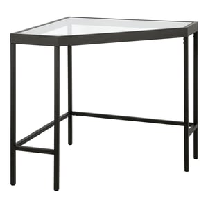 Track Stock of Alexis Corner Glass Top Metal Base Writing Desk - Black