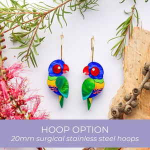 Track Stock of Binkabu Rainbow Lorikeet Studs - Statement Bird Ea