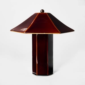 Track Stock of Threshold Double Ceramic Table Lamp Maroon