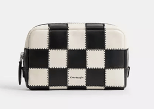 Track Stock of Cosmetic Pouch In Checkerboard Upcrafted Leather