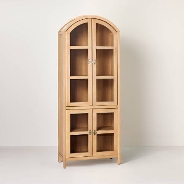 Grooved Wood with Glass 4-Door Arch Cabinet - Natu Restock Notifications