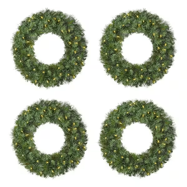 24 in. Pre-Lit LED Pine Christmas Wreath (4 Pack) Restock Notifications