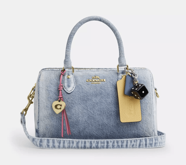 Rowan Satchel Bag In Loved Denim With Charms Restock Notifications
