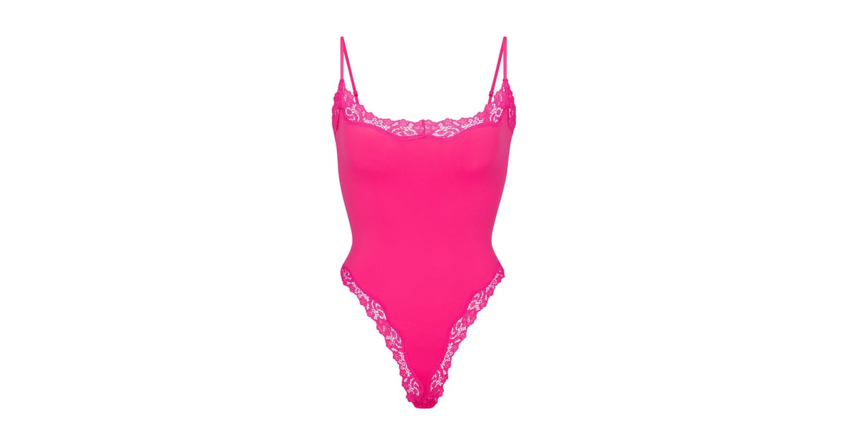 Track Fits Everybody Corded Lace Cami Bodysuit - Neon Rose - L at