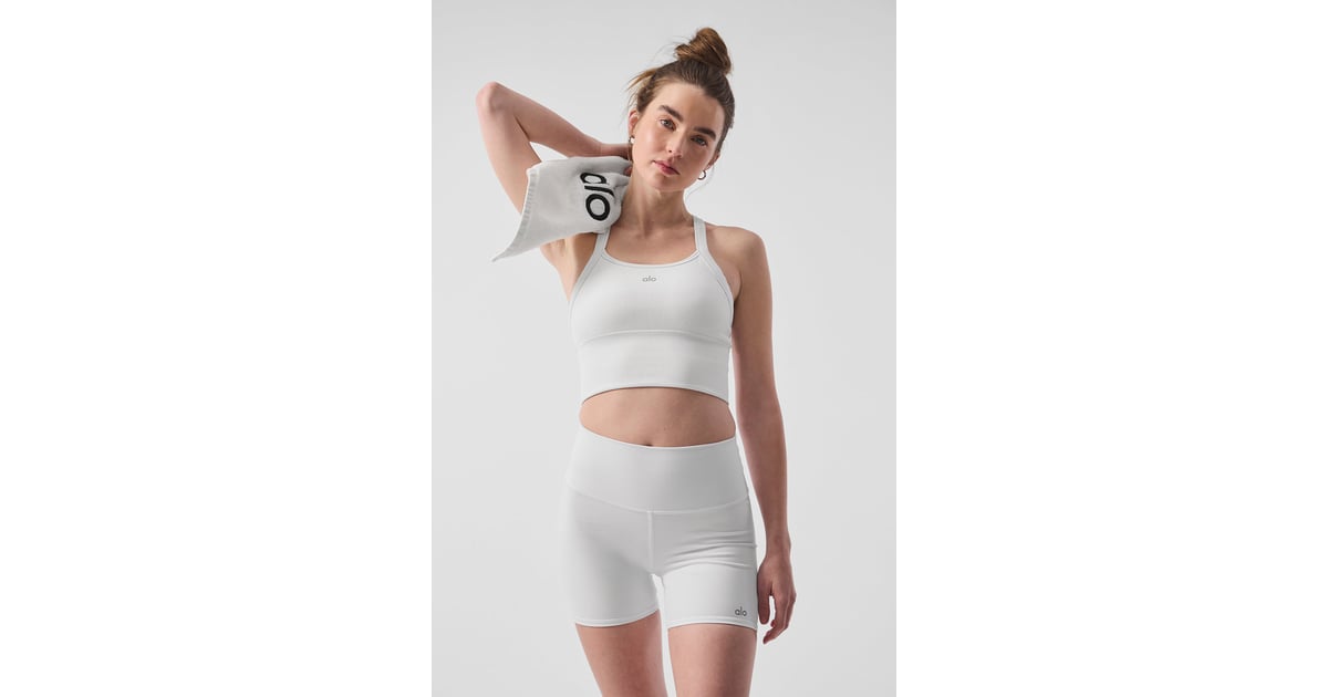 Track Alo Seamless Ribbed Favorite Bra Tank - White - M at Alo Yoga