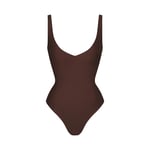 Track Stock of Skims Body Unlined Plunge Thong Bodysuit  - Cocoa