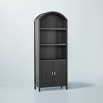 Track Stock of Grooved Wood Arch Bookcase Cabinet - Black
