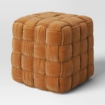 Track Stock of Square Woven Pouf Ottoman by Threshold - Gold Velvet
