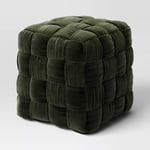 Track Stock of Square Woven Pouf Ottoman by Threshold - Green Velvet