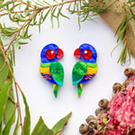 Track Stock of Binkabu Rainbow Lorikeet Studs - Statement Bird Earrings - Surgical Stainless Steel Posts