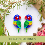 Track Stock of Binkabu Rainbow Lorikeet Studs - Statement Bird Earrings - Clip On Backings