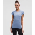 Track Stock of Swiftly Tech Short-Sleeve Shirt 2.0 *Hip Length - Spandex Stripe Washed Denim/Starch Blue 