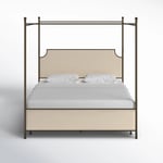 Track Stock of Aasif Upholstered Metal Canopy Bed - Queen - Oiled Bronze/Linen Stone