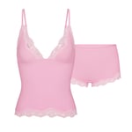 Track Stock of Skims Fits Everybody Lace Triangle Cami And Boy Short Set - Bubble Gum Tonal - L