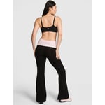 Track Stock of All-Day Cotton™ Foldover Flare Leggings - Pure Black Pink Petal Angelina Bling - S-Regular