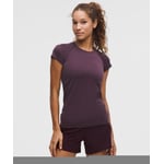 Track Stock of Swiftly Tech Short-Sleeve Shirt 2.0 *Hip Length - Spandex Stripe Plum/Indochine Blue - 12