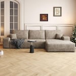 Track Stock of Modern Comfort 3 Piece Corduroy L Shape Sectional Sofa Camel
