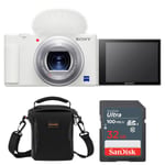 Track Stock of Sony ZV-1 Compact 4K HD Camera, White, Bundle w/32GB Memory Card & Shoulder Bag