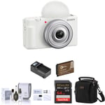 Track Stock of Sony ZV-1F Vlogging Camera, White with Essential Accessories Kit