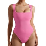 Track Stock of Women Ribbed Square Neck Bodysuit Sleeveless Tank Tops