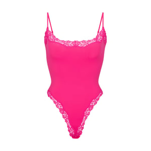 Track Fits Everybody Corded Lace Cami Bodysuit - Neon Rose - L at