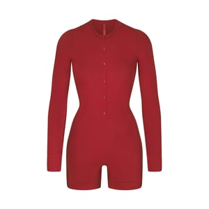 Soft Lounge Button Up Henley Onesie - Brick - S Restock Notifications