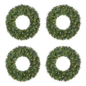 24 in. Pre-Lit LED Pine Christmas Wreath (4 Pack) Restock Notifications