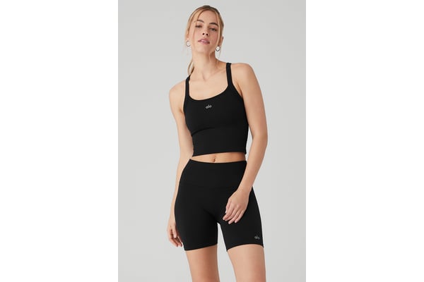 Track Alo Seamless Ribbed Favorite Bra Tank - Black - M at Alo Yoga