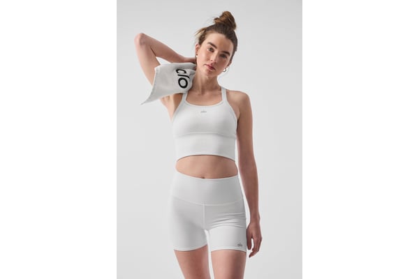 Track Alo Seamless Ribbed Favorite Bra Tank - White - M at Alo Yoga