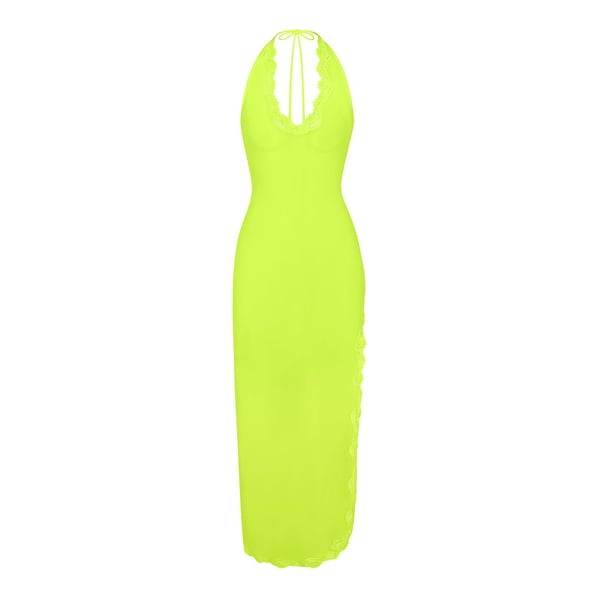 Track Summer Mesh Lace Deep Plunge Long Dress - Highlighter - XXS at