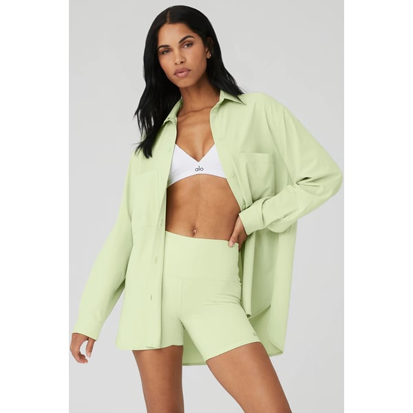Track Alo Dreamscape Button Down Long Sleeve - Iced Green Tea - S