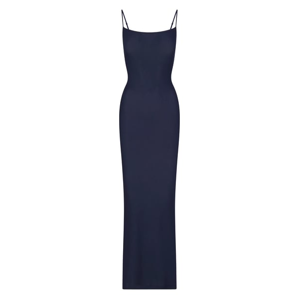 Track Soft Lounge Long Slip Dress - Navy - XXS at Skims Track Soft Lounge Long Slip Dress - Navy - XXS at Skims