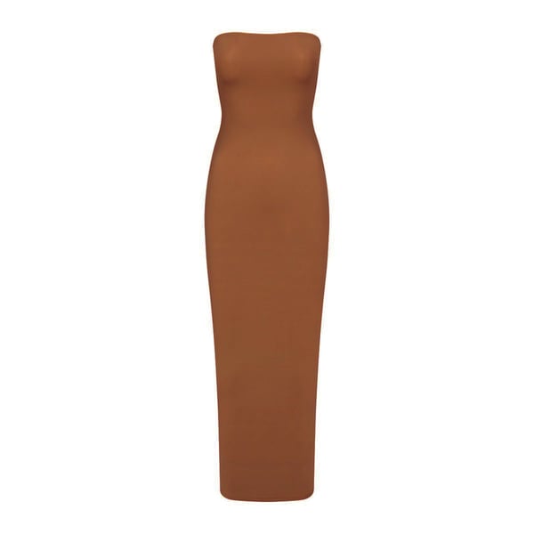 skims brown tube dress Rihoas Vintage Button-Front Coat Dress