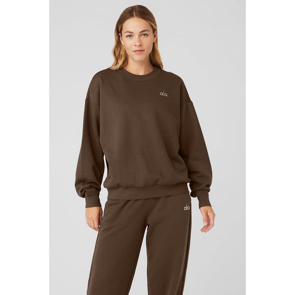 Track Alo Accolade Crew Neck Pullover - Espresso - Xl at Alo Yoga