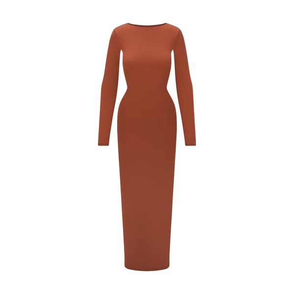 knee length dresses for ladies All Things Golden - The Luxe Rib Low Back Midi Dress - Black