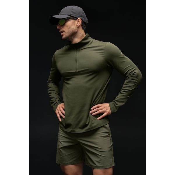 Track Alo Conquer 1/4 Zip Reform Long Sleeve - Green Olive - 2 Xl